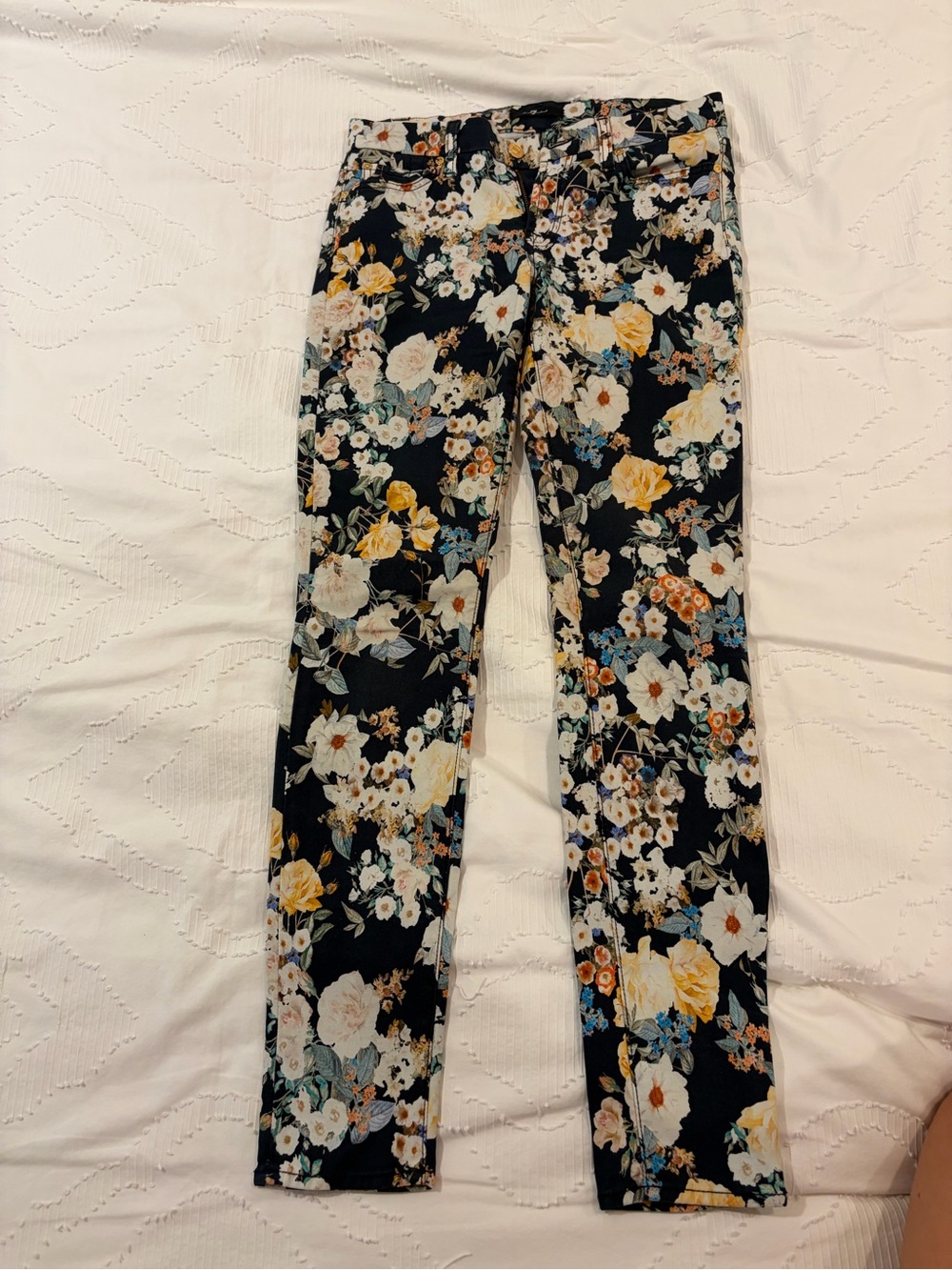 7 For All Mankind Black Floral Skinny Pants